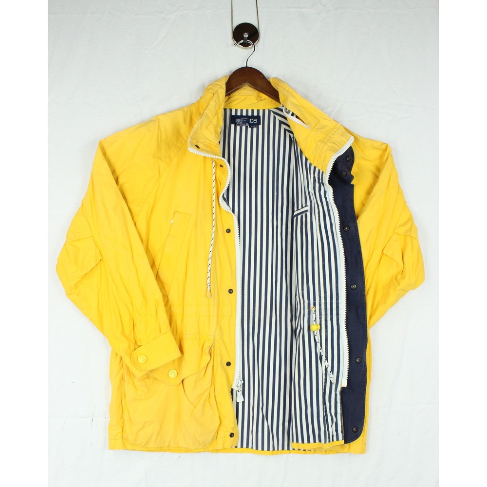 Vintage 90s Nautical Yellow Sailing Jacket Mens Large Striped Fisherman Coastal